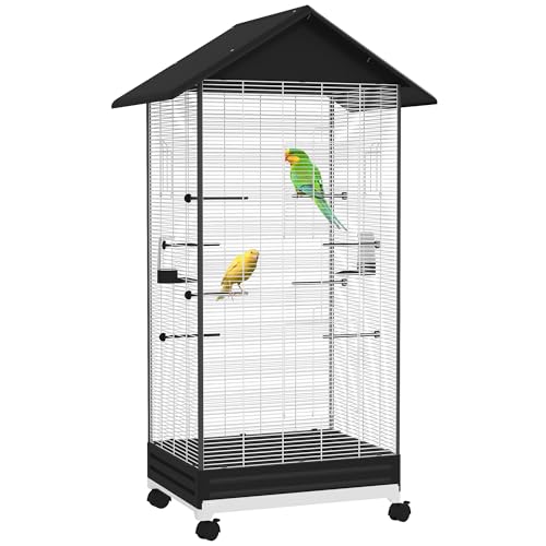 PawHut Vogelkäfig auf Rädern Metallvoliere mit abnehmbarem Tablett 4 Türen 2 Essbereiche 8 Sitzstangen für Kanarienvögel Sittiche 79x65x155 cm Schwarz PawHut Vogelkäfig auf Rädern Metallvoliere mit abnehmbarem Tablett 4 Türen 2 Essbereiche 8 Sitzstangen für Kanarienvögel Sittiche 79x65x155 cm Schwarz von SPANISH AOSOM