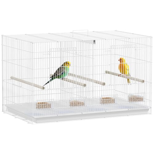 PawHut Vogelkäfig mit Trennwand Voliere mit 4 Futterstellen 4 Sitzstangen und herausnehmbarem Tablett Papageienkäfig für Kanarienvögel Sittiche 76x46x46 cm Weiß PawHut Vogelkäfig mit Trennwand Voliere mit 4 Futterstellen 4 Sitzstangen und herausnehmbarem Tablett Papageienkäfig für Kanarienvögel Sittiche 76x46x46 cm Weiß von SPANISH AOSOM