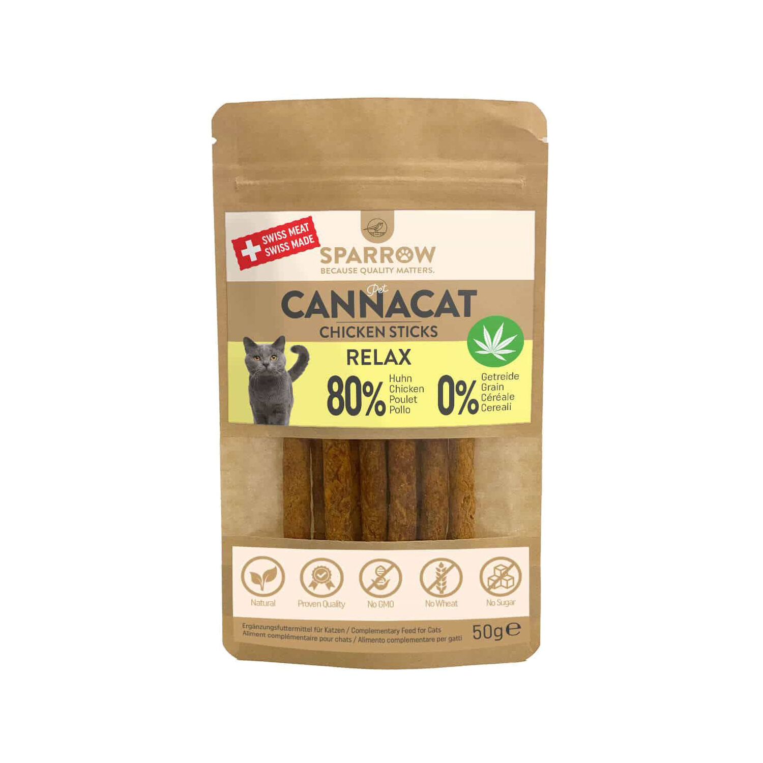 SPARROW Pet CannaCat Chicken Sticks mit CBD - 50 g von SPARROW