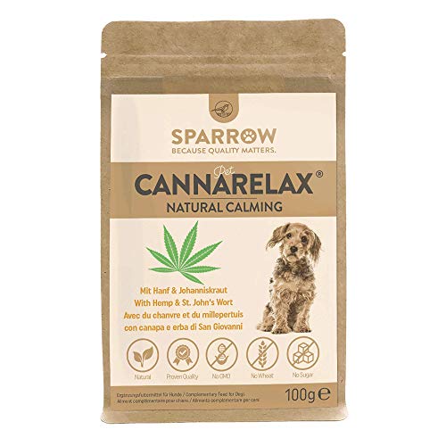 SPARROW Pet CannaRelax® 100g, natürliches Beruhigungsmittel für Hunde, baut nachhaltig Stress ab. Wertvolle Kräutermischung mit Hanf. Extra stark bei Angst & Stress von SPARROW