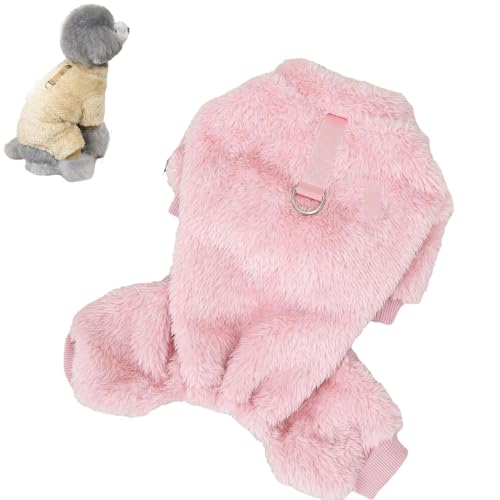 Fleece-Haustier-Jumpsuit mit Zugring, Fleece-Hundepullover, warmer Hundepullover für kleine Hunde und Katzen, elastischer Fleece-Haustier-Overall, warmer Welpen-Einteiler (Größe L, Rosa) von SPAYEIM