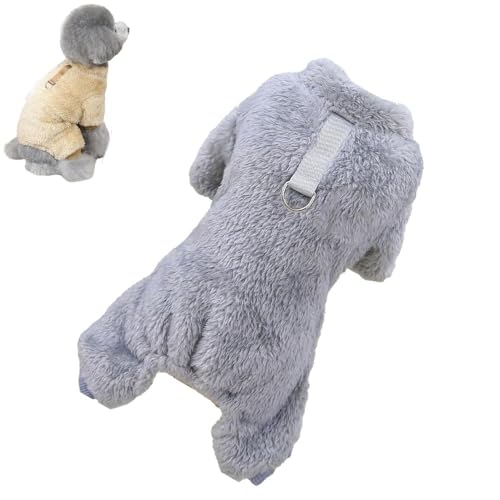 Fleece-Haustier-Jumpsuit mit Zugring, Fleece-Hundepullover, warmer Hundepullover für kleine Hunde und Katzen, elastischer Fleece-Haustier-Overall, warmer Welpen-Einteiler (Größe M, Grau) von SPAYEIM