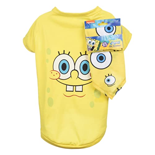 Nickelodeon Spongebob Squarepants gelbes Shirt für Hunde und Bandana Combo- Größe M | Weiche und Bequeme Spongebob Kleidung für Hunde - leichtes T-Shirt und Hunde-Bandana von SPONGEBOB SQUAREPANTS