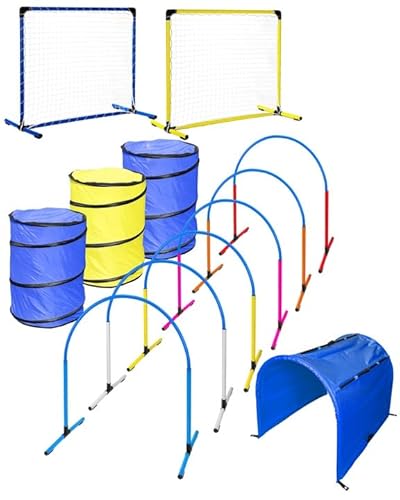 SPORTIKEL24 Hoopers Profi-Set – VDH-konform – Kunststoff – mit Gates, Tonnen und Tunnel – Hundesport Komplettset (Bunt/Blau) von SPORTIKEL24