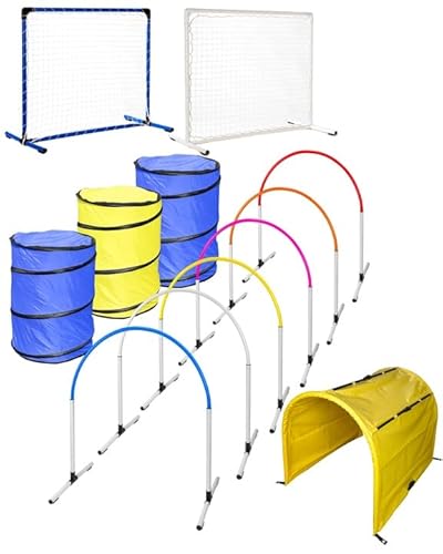 SPORTIKEL24 Hoopers Profi-Set – VDH-konform – Kunststoff – mit Gates, Tonnen und Tunnel – Hundesport Komplettset (Weiß/Bunt) von SPORTIKEL24