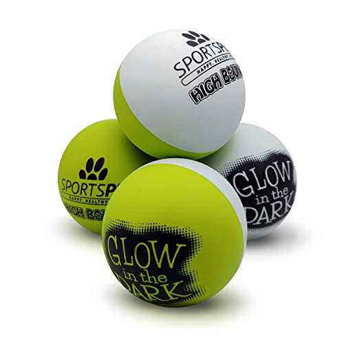 SPORTSPET High Bounce Balls aus natürlichem Kautschuk für Hunde Glow in The Dark (Ø 60mm) (4er-Pack) von SPORTSPET