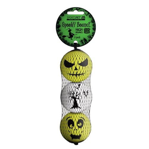 SPORTSPET Hundebälle aus Naturkautschuk, hohe Sprungkraft, 60 mm, leuchtet im Dunkeln, Halloween-Edition, 3 Stück, SPHB3PK von SPORTSPET