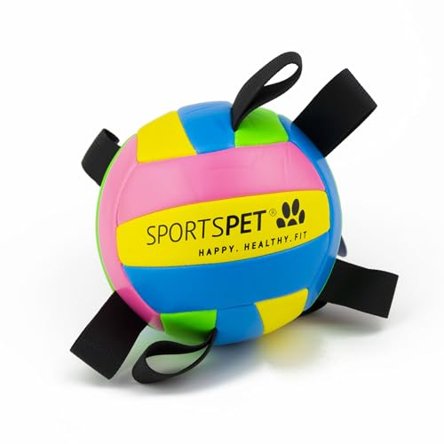 SPORTSPET Hunde-Volleyball mit Haltegriffen, langlebiger interaktiver Hundefußball, schwimmendes Wasser-Hundespielzeug für drinnen und draußen (klein) von SPORTSPET