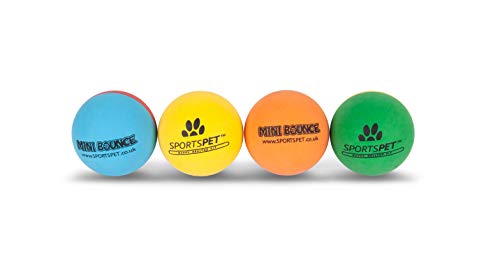 SPORTSPET Mini Bounce Ball Premium Hundebälle aus Naturkautschuk für Welpen und Katzen (4er Pack) (45mm) von SPORTSPET