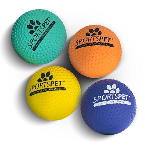 SPORTSPET Tough Bounce Dimple Hundebälle, Tennisball-Größe, 65 mm, strukturierte Gummibälle für Hunde, ungiftig und federnd, gebaut zum Spielen, 4 Stück von SPORTSPET