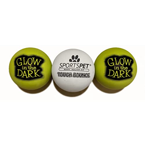 SPORTSPET Tough Bounce Ball langlebige Hundebälle aus Naturkautschuk (3er Pack Glow in The Dark) (65mm) von SPORTSPET