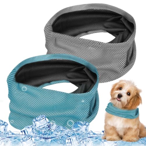 SPORWAY 2 Stück Kühlhalsband für Hunde, Hunde Halstücher Kühlend Hundehalsband Kühlend, Kopftücher Kühlend Hund Kragen Hund, Geeignet für Kühlhunde im Sommer - 55 X 16cm (Blau + Asche) von SPORWAY