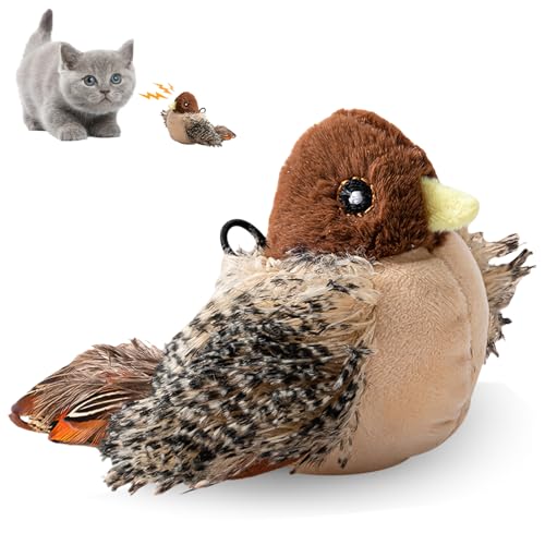 SPORWAY Katzenspielzeug Katzenspielzeug Vogel: Simulierter Zwitschernder Vogel, Interaktives Flügelschlagen Eule Katzenspielzeu g, Vogelspielzeu g für Katzen von SPORWAY