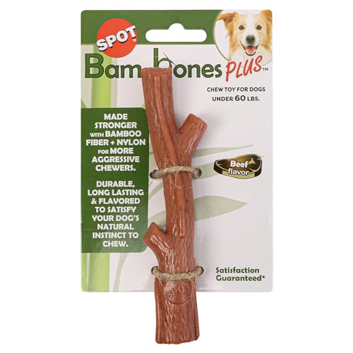 SPOT Bam-bones Plus Ast, Bambusfaser und Nylon, langlebig, für aggressive Kauer, tolles Spielzeug für erwachsene Hunde und zahnende Welpen unter 27 kg, splitterfrei, 14,6 cm, Rindfleischgeschmack von SPOT