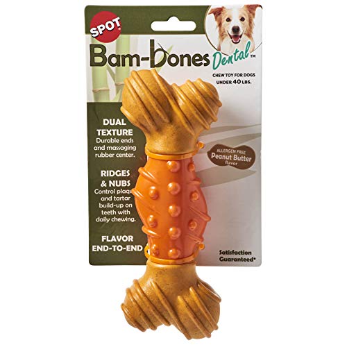SPOT Ethical Products Bambone Zahnknochen 17,8 cm/Hundespielzeug für Aggressive Kauer | Hunde-Kauspielzeug | Knochen | Kauspielzeug für Aggressive Hunde | interaktives Hundespielzeug/Erdnussbutter von SPOT