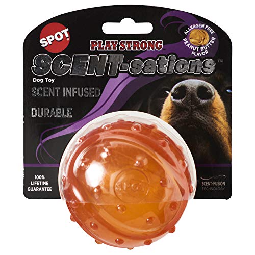 SPOT Ethical Products Play Strong Scentsation Ball 8,3 cm / Hundespielzeug für aggressive Kauer unzerstörbares Hundespielzeug für aggressive Hunde / interaktives Hundespielzeug / Erdnussbutter Geschmack braun von SPOT