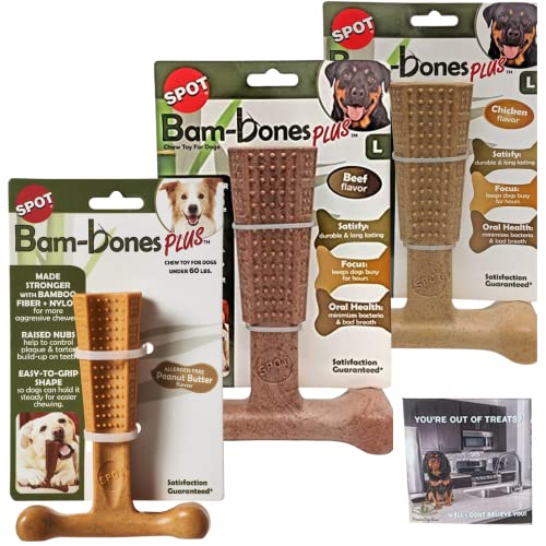 SPOT von Ethical Products - Bambone Plus - Easy Grip Durable Kauspielzeug für aggressive Kauer - Tolles Hundespielzeug für Welpen und Hunde Hundespielzeug (groß, Huhn, Rind, Erdnussbutter & Magnet) von SPOT