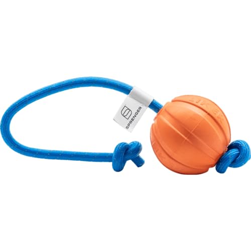 SPRENGER Spielball am Seil - Ball, Wasserspaß, Apportierspielzeug für Hunde, orange - Ø 5 cm von SPRENGER