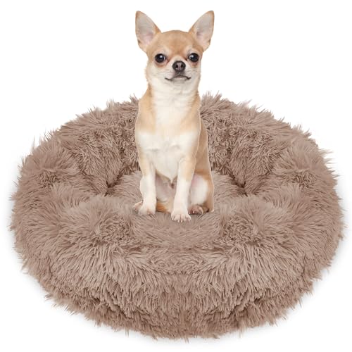 SPRINGOS Hundebett｜Liegeplatz｜Rund｜Kunstfell｜Schlafplatz｜Komfortabel｜Kuschelig｜Anti-Rutsch-Unterseite (40 cm, Hellbraun) von SPRINGOS
