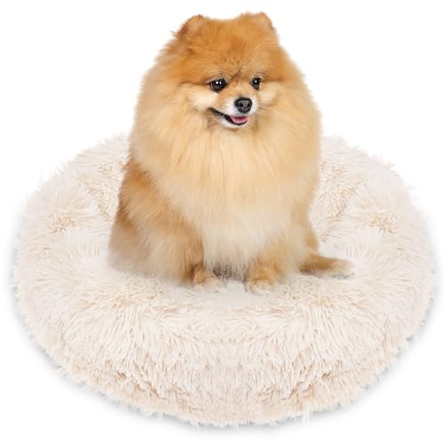 SPRINGOS Hundebett Liegeplatz Rund Kunstfell Schlafplatz Komfortabel Kuschelig Anti-Rutsch-Unterseite (50 cm, Beige) von SPRINGOS