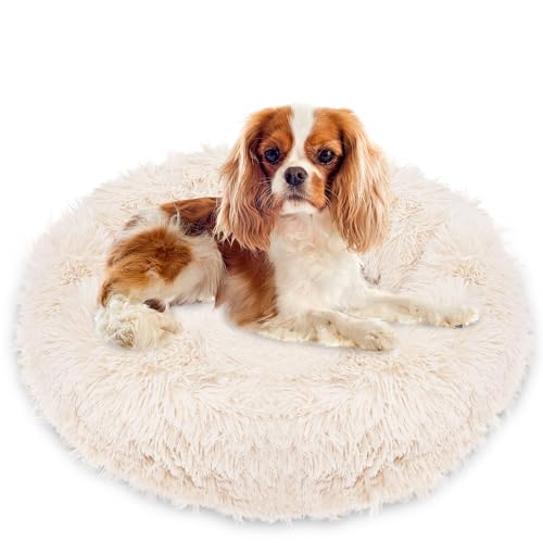 SPRINGOS Hundebett Liegeplatz Rund Kunstfell Schlafplatz Komfortabel Kuschelig Anti-Rutsch-Unterseite (60 cm, Beige) von SPRINGOS