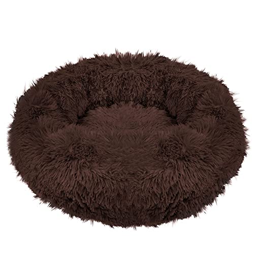 SPRINGOS Hundebett Liegeplatz Rund Kunstfell Schlafplatz Komfortabel Kuschelig Anti-Rutsch-Unterseite (90 cm, Braun) von SPRINGOS