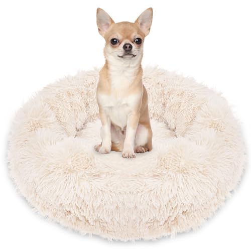 SPRINGOS Hundebett｜Liegeplatz｜Rund｜Langhaar｜Schlafplatz｜Komfortabel｜Kuschelig｜Anti-Rutsch-Unterseite (40 cm, Beige) von SPRINGOS