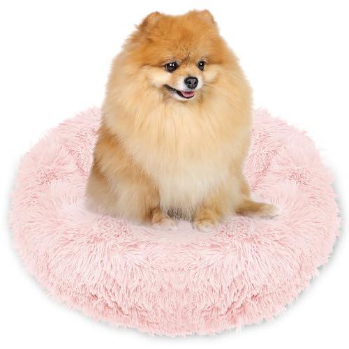 SPRINGOS Hundebett Liegeplatz Rund Langhaar Schlafplatz Komfortabel Kuschelig Anti-Rutsch-Unterseite (50 cm, Puderrosa) von SPRINGOS