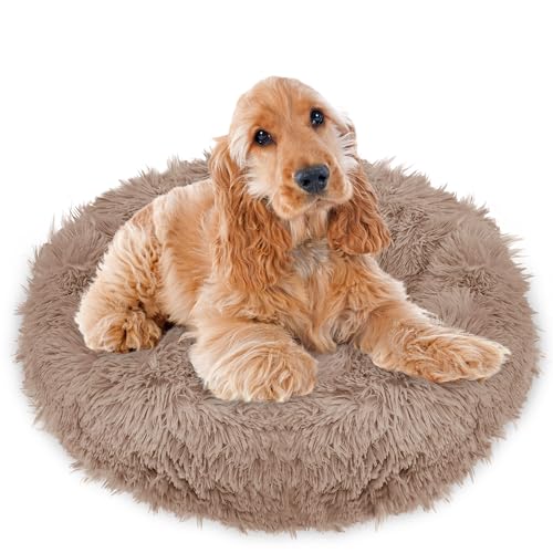 SPRINGOS Hundebett｜Liegeplatz｜Rund｜Langhaar｜Schlafplatz｜Komfortabel｜Kuschelig｜Anti-Rutsch-Unterseite (80 cm, Hellbraun) von SPRINGOS
