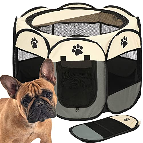 SPRINGOS Welpengehege mit Boden Welpenauslauf Faltbar Hunde Katzen Frettchen B x L x H: 81 x 81 x 58 cm für die Wohnung Hundeauslauf Hundebox Haustierkäfig von SPRINGOS