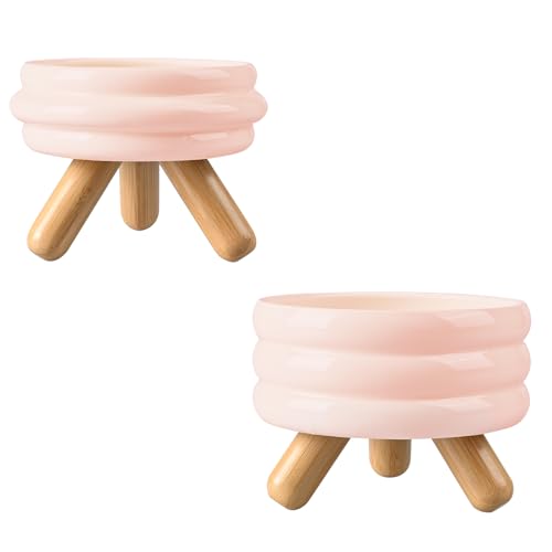 SPUNKYJUNKY Erhöhtes Keramik-Katzennapf-Set mit Holzständer, erhöhter Futternapf für Futter und Wasser, rutschfestes Design, spülmaschinen-, mikrowellengeeignet, Futter- und Wassernapf, 1,7 Tassen + von SPUNKYJUNKY