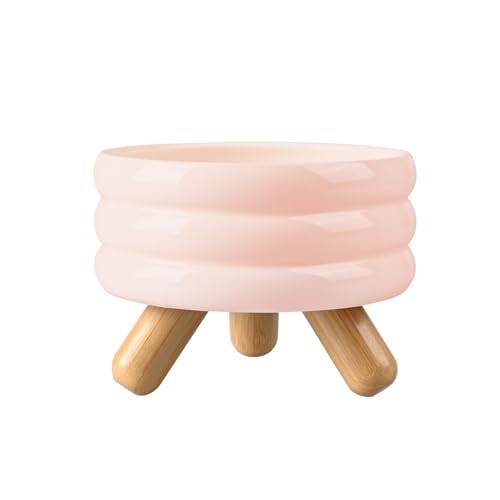 SPUNKYJUNKY Erhöhtes Keramik-Katzennapf-Set mit Holzständer, erhöhtes Haustiergeschirr für Futter und Wasser, rutschfestes Design, spülmaschinenfest, mikrowellengeeignet, Wassernapf (Rosa, 590 ml) von SPUNKYJUNKY