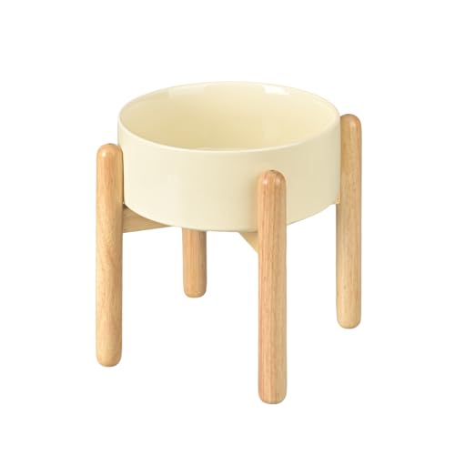 SPUNKYJUNKY Hundenapf Keramik Fressnapf Erhöhter Futternapf Wassernapf mit Bambus Ständer für mittelgroße und große Hunde (1800ml, Beige) von SPUNKYJUNKY