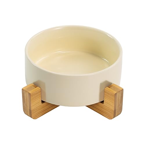 SPUNKYJUNKY Keramik Hundenapf mit Bambus Ständer für Große Hunde (1800ml, Beige) von SPUNKYJUNKY