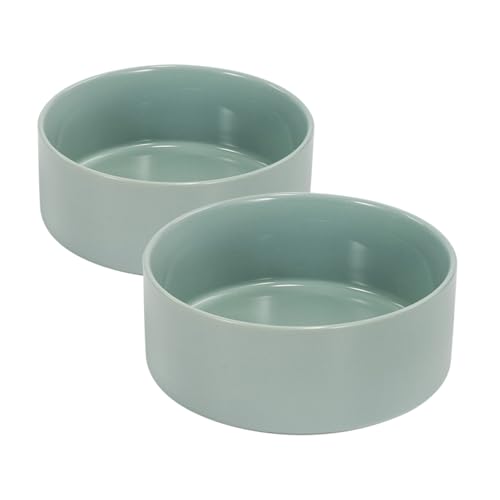 SPUNKYJUNKY Keramiknapf für Hunde und Katzen, 1,2 l, modern, niedlich, gewichteter Futternapf, Wassernapf als Ersatz, Morandi-Grün, 2 Stück von SPUNKYJUNKY