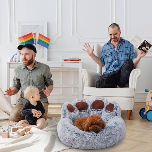 Palmenförmiges Hundebett, Flauschiges, Plüschiges Haustierbett, Weicher Bequemer Korb für Hunde Katzen, Anti-Rutschboden, Weitgehend Anwendbar, Niedlicher Stil, Geeignet für Zuhause, Büro (L) von SPYMINNPOO
