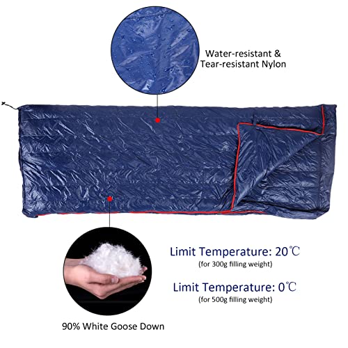 SPYMINNPOO Camping Sleeping Bag Leichte Gans Down, Wasserfeste und Tränenresistente Nylonstoff, Glatte Reißverschluss, Zum Camping, Wanderabenteuer, Kommt mit Aufbewahrungsbeutel aus von SPYMINNPOO