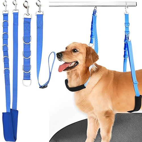 SQAQS 3PCS Haustier-Hundegeschirr, Starke Ausdauer, Hals und Haunch Halter, Fellpflege, verstellbares Tischseil mit D-Ringen, Gurt, Waschen Hundepflege Tub Zurückhaltung， Hund Bade Seil fü(Blau) von SQAQS