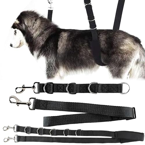 SQAQS 3PCS Haustier-Hundegeschirr, Starke Ausdauer, Hals und Haunch Halter, Fellpflege, verstellbares Tischseil mit D-Ringen, Gurt, Waschen Hundepflege Tub Zurückhaltung， Hund Bade Seil fü(schwarz) von SQAQS