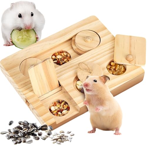 SQAQS 6 in 1 Hamster Futtersuche Spielzeug, Holzfarbe, Hamster Spielzeug aus Holz, Leckerli-Spender für Kleintiere Lustiges Spielzeug, FüR Meerschweinchen Kaninchen Chinchillas Und Hamster SQAQS 6 in 1 Hamster Futtersuche Spielzeug, Holzfarbe, Hamster Spielzeug aus Holz, Leckerli-Spender für Kleintiere Lustiges Spielzeug, FüR Meerschweinchen Kaninchen Chinchillas Und Hamster von SQAQS