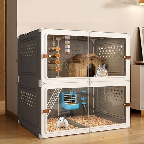 Chinchillakäfig, Frettchenkäfig, DIY-Wandgestaltung, Transparente Platte FüR Gute Sicht, mit Tablett, Ideal für Hamster, Kaninchen, Igel, EichhöRnchen, ChamäLeons(Gray,70 * 45 * 70cm) von SQUZO