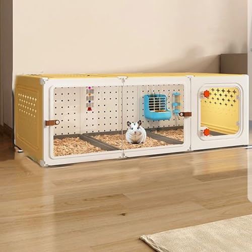 Chinchillakäfig, Frettchenkäfig, DIY-Wandgestaltung, Transparente Platte FüR Gute Sicht, mit Tablett, Ideal für Hamster, Kaninchen, Igel, EichhöRnchen, ChamäLeons(Yellow,105 * 45 * 35cm) von SQUZO