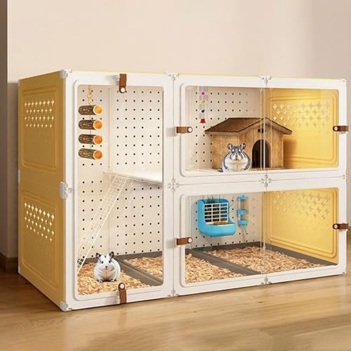 Chinchillakäfig, Frettchenkäfig, DIY-Wandgestaltung, Transparente Platte FüR Gute Sicht, mit Tablett, Ideal für Hamster, Kaninchen, Igel, EichhöRnchen, ChamäLeons(Yellow,105 * 45 * 70cm) von SQUZO
