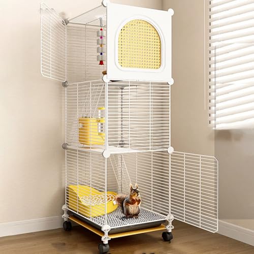 Chinchillakäfig, Kleintierkäfig, Metall-Rattenkäfig Mit Rädern, Kleintierkäfig for Frettchen/Chinchilla/Häschen/Kaninchen/Eichhörnchen/Katze(White,36 * 36 * 118cm) von SQUZO