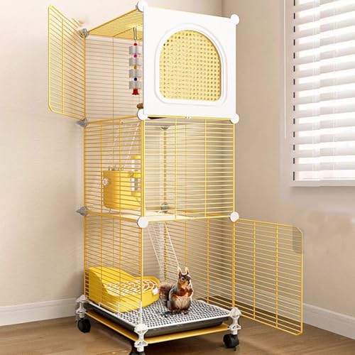 Chinchillakäfig, Kleintierkäfig, Metall-Rattenkäfig Mit Rädern, Kleintierkäfig for Frettchen/Chinchilla/Häschen/Kaninchen/Eichhörnchen/Katze(Yellow,36 * 36 * 118cm) von SQUZO