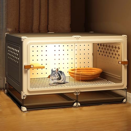 Chinchillakäfig, Kleintierkäfig mit Transparenter Schiebetür für Frettchen, Chinchillas, Kurzkopfgleitbeutler, Ratten, MäUse, Kaninchen, Eichhörnchen, Hamsterkäfig(Gray,70 * 45 * 45cm) von SQUZO