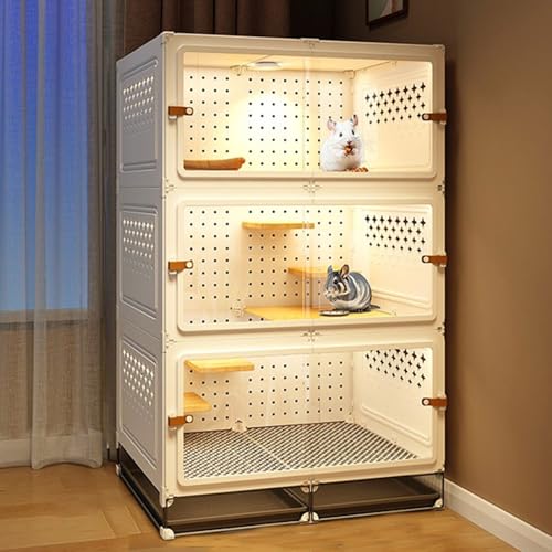 Chinchillakäfig, Kleintierkäfig mit Transparenter Schiebetür für Frettchen, Chinchillas, Kurzkopfgleitbeutler, Ratten, MäUse, Kaninchen, Eichhörnchen, Hamsterkäfig(White,70 * 45 * 115cm) von SQUZO