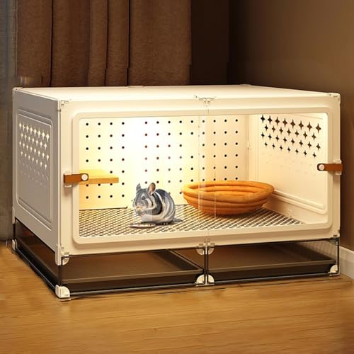 Chinchillakäfig, Kleintierkäfig mit Transparenter Schiebetür für Frettchen, Chinchillas, Kurzkopfgleitbeutler, Ratten, MäUse, Kaninchen, Eichhörnchen, Hamsterkäfig(White,70 * 45 * 45cm) von SQUZO