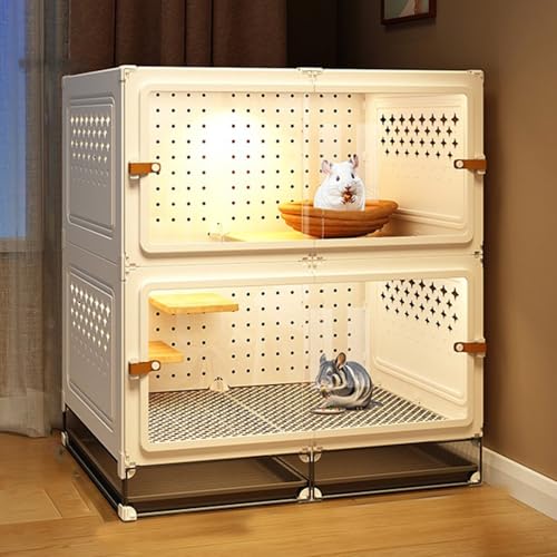Chinchillakäfig, Kleintierkäfig mit Transparenter Schiebetür für Frettchen, Chinchillas, Kurzkopfgleitbeutler, Ratten, MäUse, Kaninchen, Eichhörnchen, Hamsterkäfig(White,70 * 45 * 80cm) von SQUZO