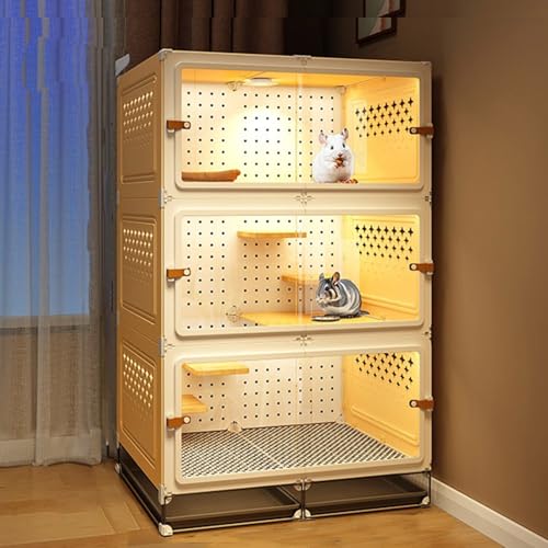 Chinchillakäfig, Kleintierkäfig mit Transparenter Schiebetür für Frettchen, Chinchillas, Kurzkopfgleitbeutler, Ratten, MäUse, Kaninchen, Eichhörnchen, Hamsterkäfig(Yellow,70 * 45 * 115cm) von SQUZO